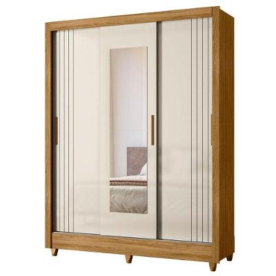 Guarda Roupa Casal Bolívia 3 Portas de Correr 2 Gavetas Freijó Off White