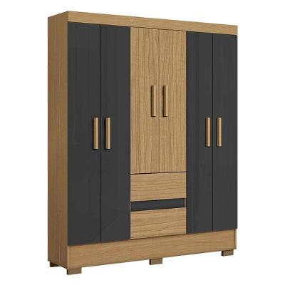 Guarda Roupa Casal Coimbra 6 Portas 2 Gavetas Atacama Grafite MDP Aramóveis