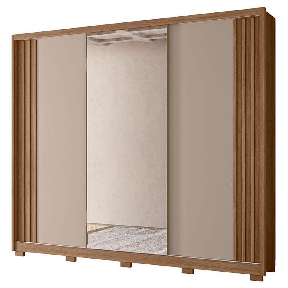 Guarda Roupa Casal Arizona 3 Portas Carvalho Fendi Com Espelho - Moval - 1