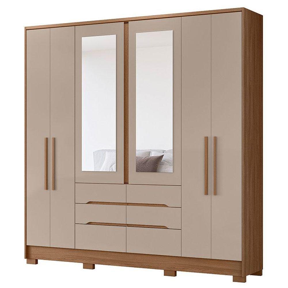 Guarda Roupa Casal San Francisco 6 Portas Carvalho Fendi Com Espelho - Moval - 1