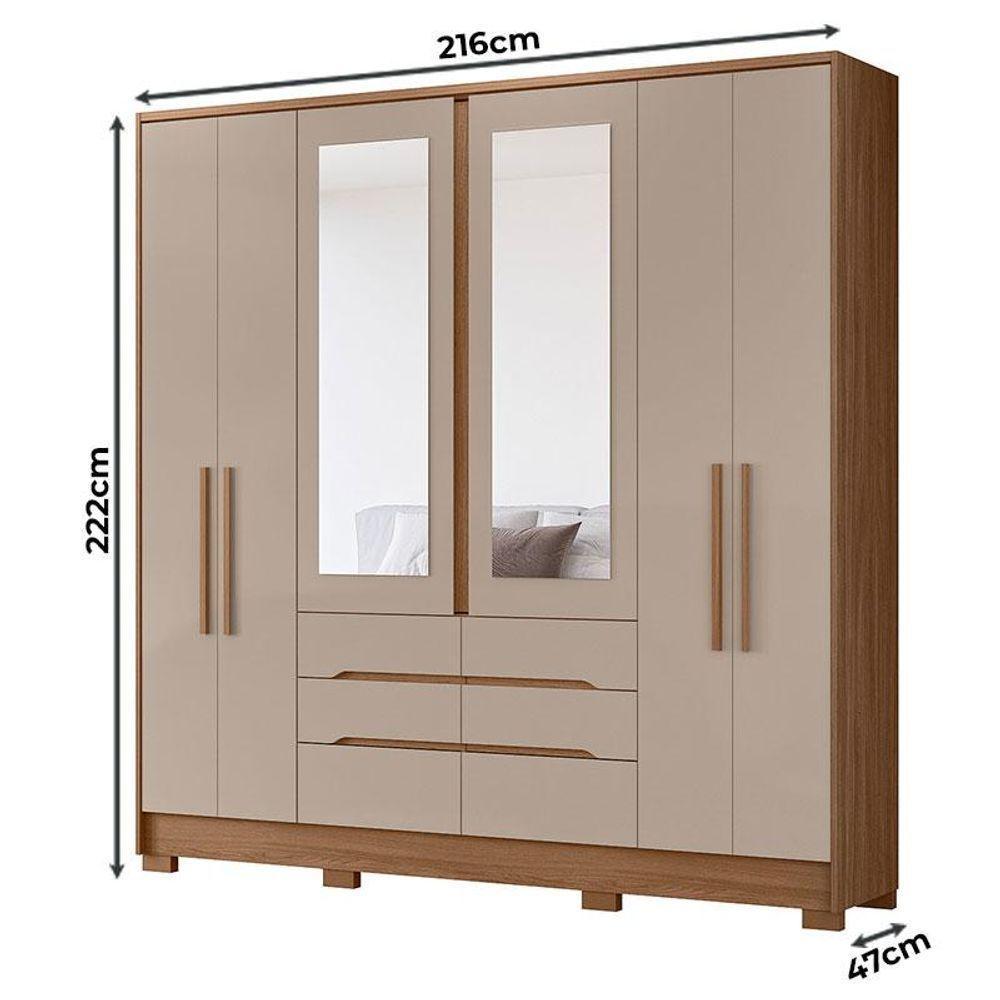 Guarda Roupa Casal San Francisco 6 Portas Carvalho Fendi Com Espelho - Moval - 2