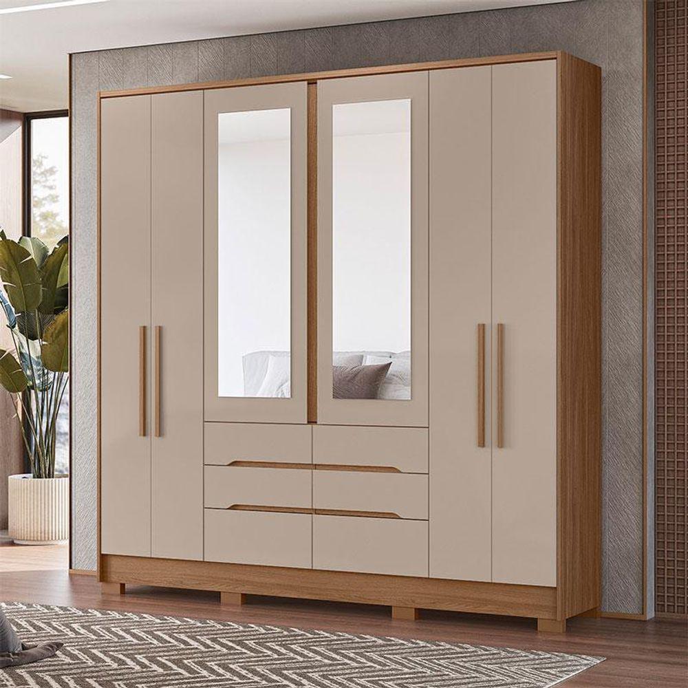 Guarda Roupa Casal San Francisco 6 Portas Carvalho Fendi Com Espelho - Moval - 5