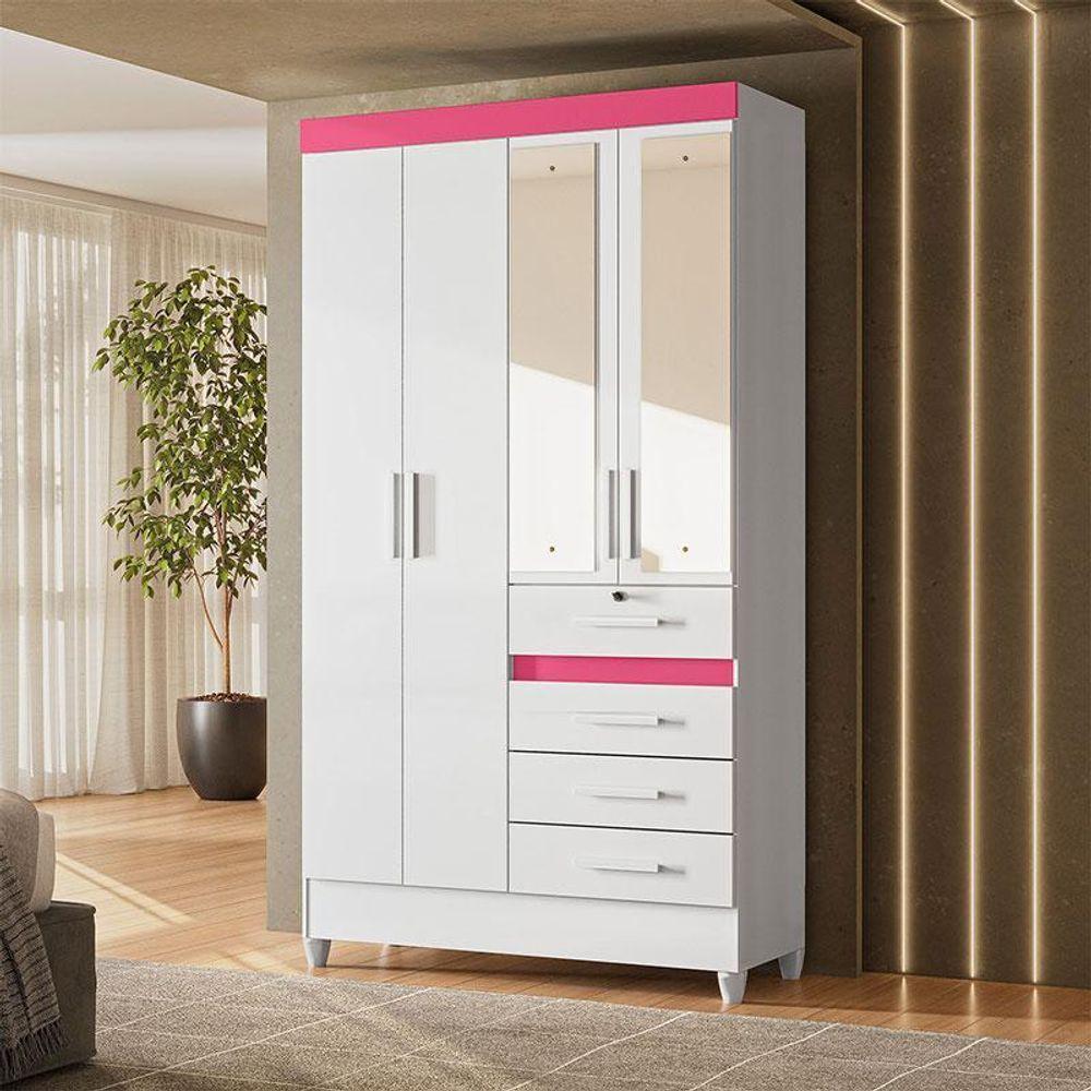 Guarda Roupa Infantil Ambiente Sobral 4 Portas Branco Flex Com Espelho - Moval - 2