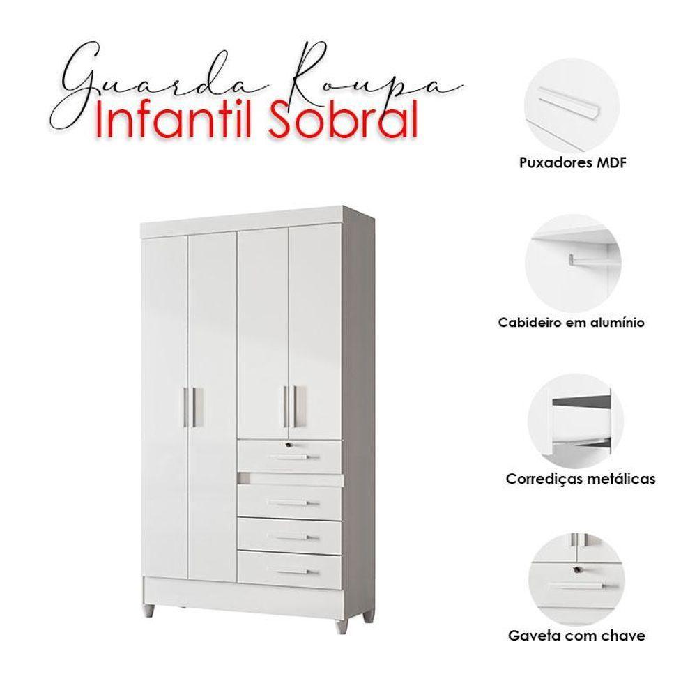 Guarda Roupa Infantil Ambiente Sobral 4 Portas Branco Flex - Moval - 7