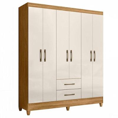 Guarda Roupa Casal Panamá 6 Portas 2 Gavetas Freijó Off White MDP