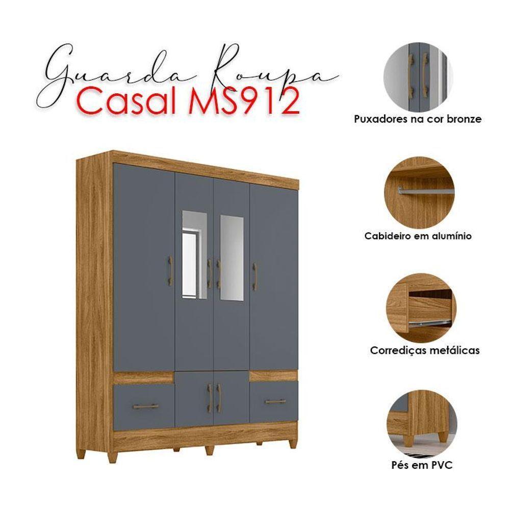 Guarda Roupa Casal Ms912 6 Portas Freijó Cinza Com Espelho - Moval - 4