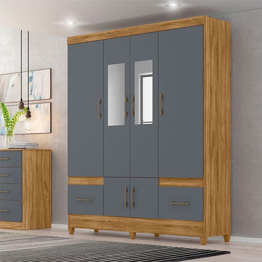 Guarda Roupa Casal Ms912 6 Portas Freijó Cinza Com Espelho - Moval - 5