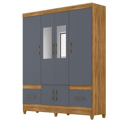 Guarda Roupa Casal MS912 6 Portas Bater 2 Gavetas Freijó Cinza MDP com Espelho