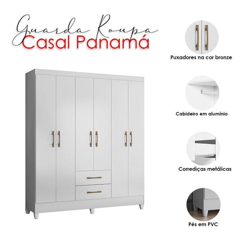 Guarda Roupa Casal Panamá 6 Portas Branco Brilho - Moval - 4