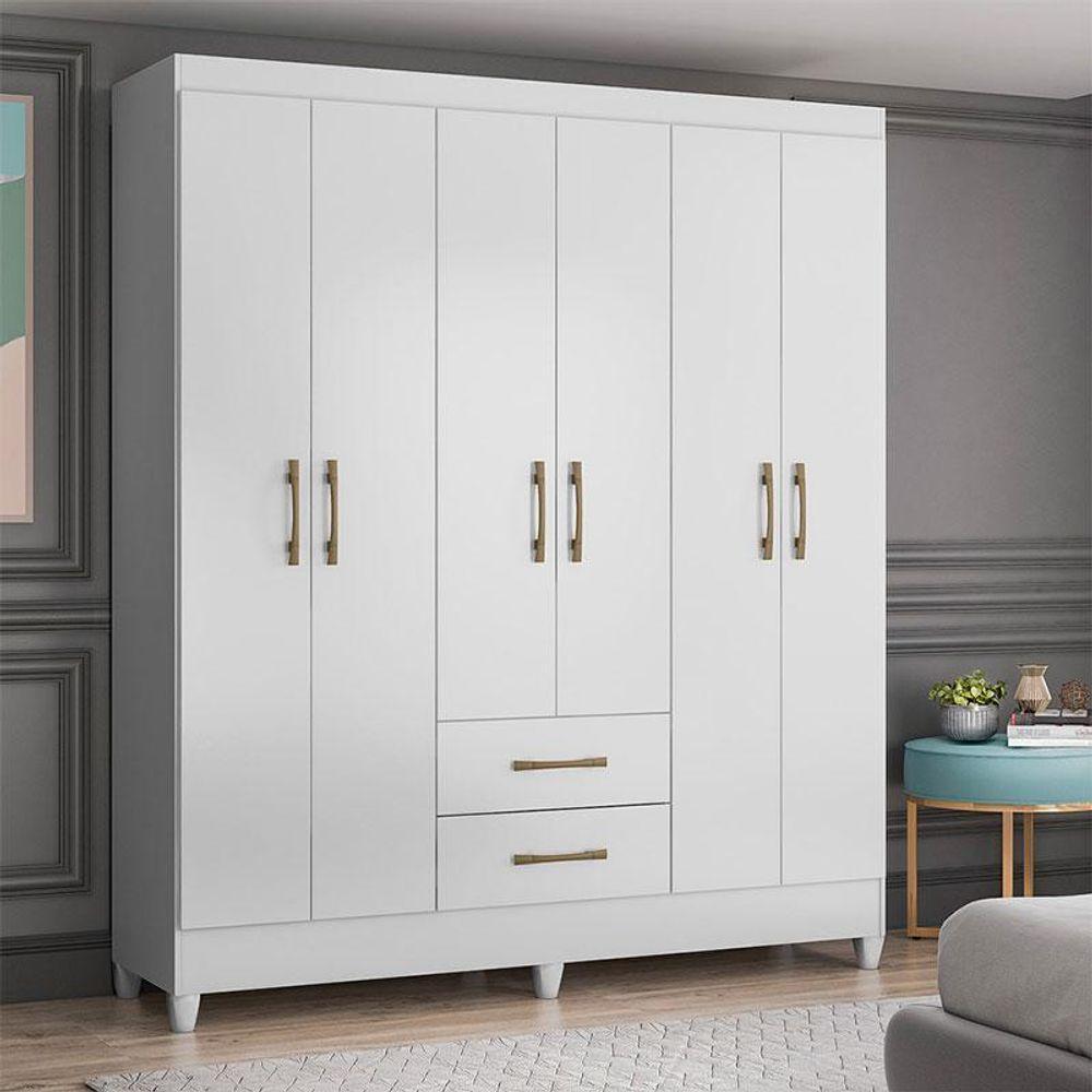 Guarda Roupa Casal Panamá 6 Portas Branco Brilho - Moval - 5
