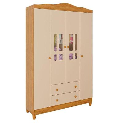 Guarda Roupa Infantil Ariel 4 Portas 2 Gavetas Off White Bétula MDF-MDP