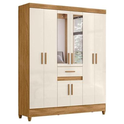 Guarda Roupa Casal Portugal 8 Portas 1 Gaveta Freijó Off White MDP com Espelho