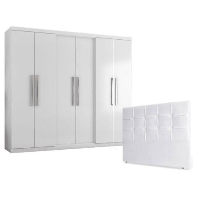 Guarda Roupa Casal Prime 6000 Com Cabeceira Luiza 140cm Branco - Araplac