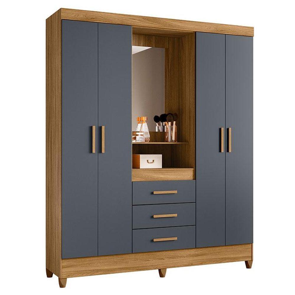 Guarda Roupa Casal Capelinha Capri 4 Portas Freijó Cinza Com Espelho - Moval - 1