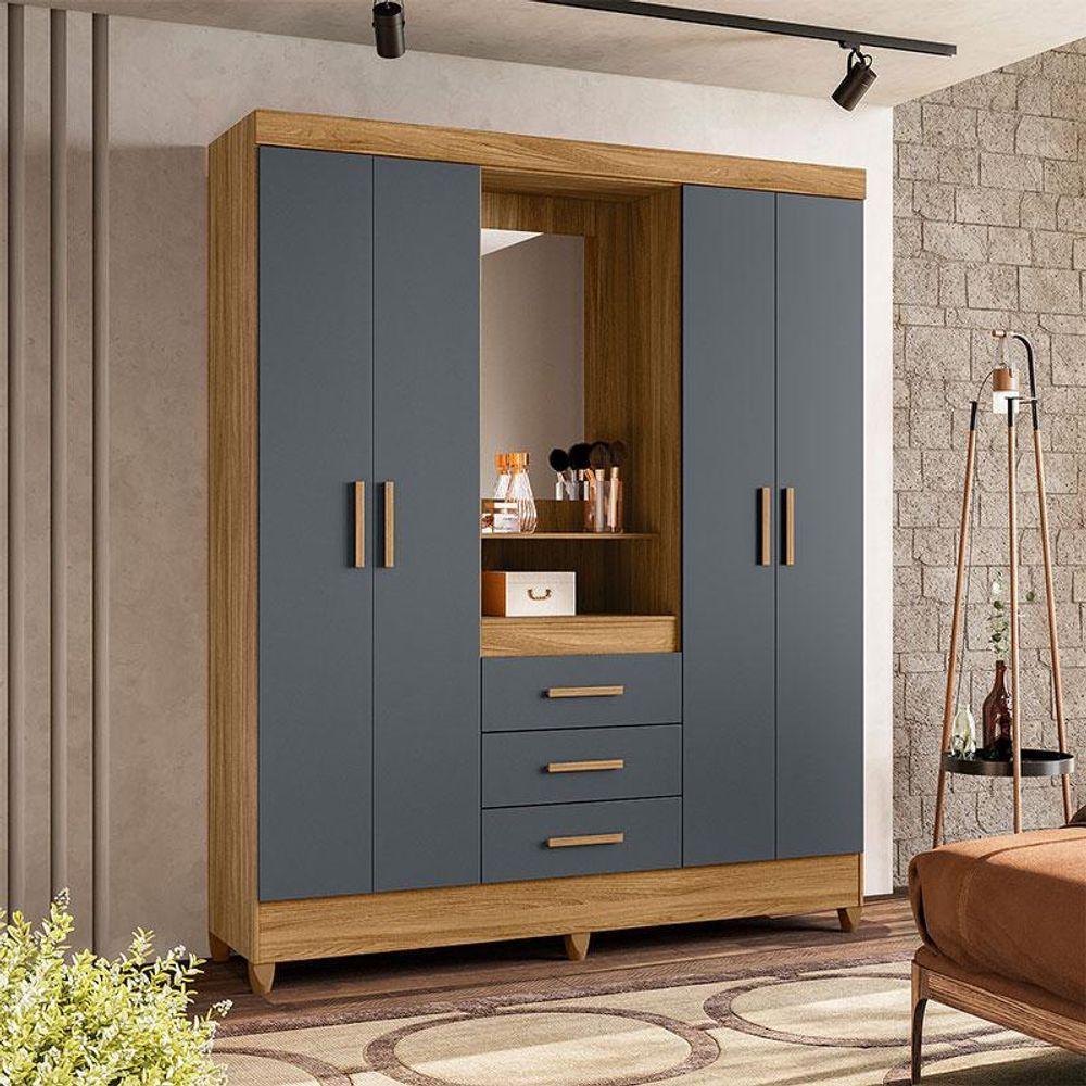 Guarda Roupa Casal Capelinha Capri 4 Portas Freijó Cinza Com Espelho - Moval - 5