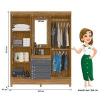 Guarda Roupa Casal Capelinha Capri 4 Portas Freijó Cinza Com Espelho - Moval - 2