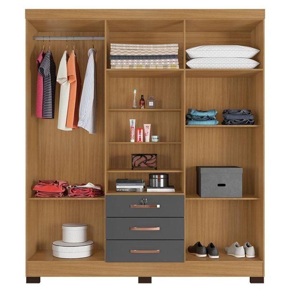 Guarda Roupa Casal Imperial Com Armário Multiuso Versátile Carvalho Americano Grafite - Incorplac - 3