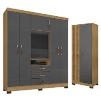 Guarda Roupa Casal Imperial Com Armário Multiuso Versátile Carvalho Americano Grafite - Incorplac - 1