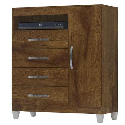 Guarda Roupa Casal e Cômoda Módena Cannes 6 Portas 2 Gavetas em MDP Malbec