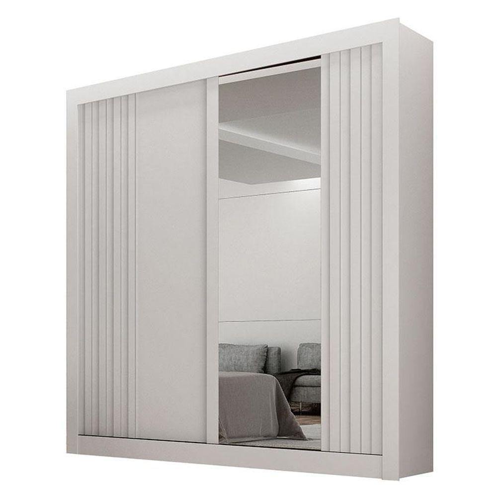 Guarda Roupa Solteiro 2 Portas Milano Com Espelho Branco - Leifer Móveis - 1