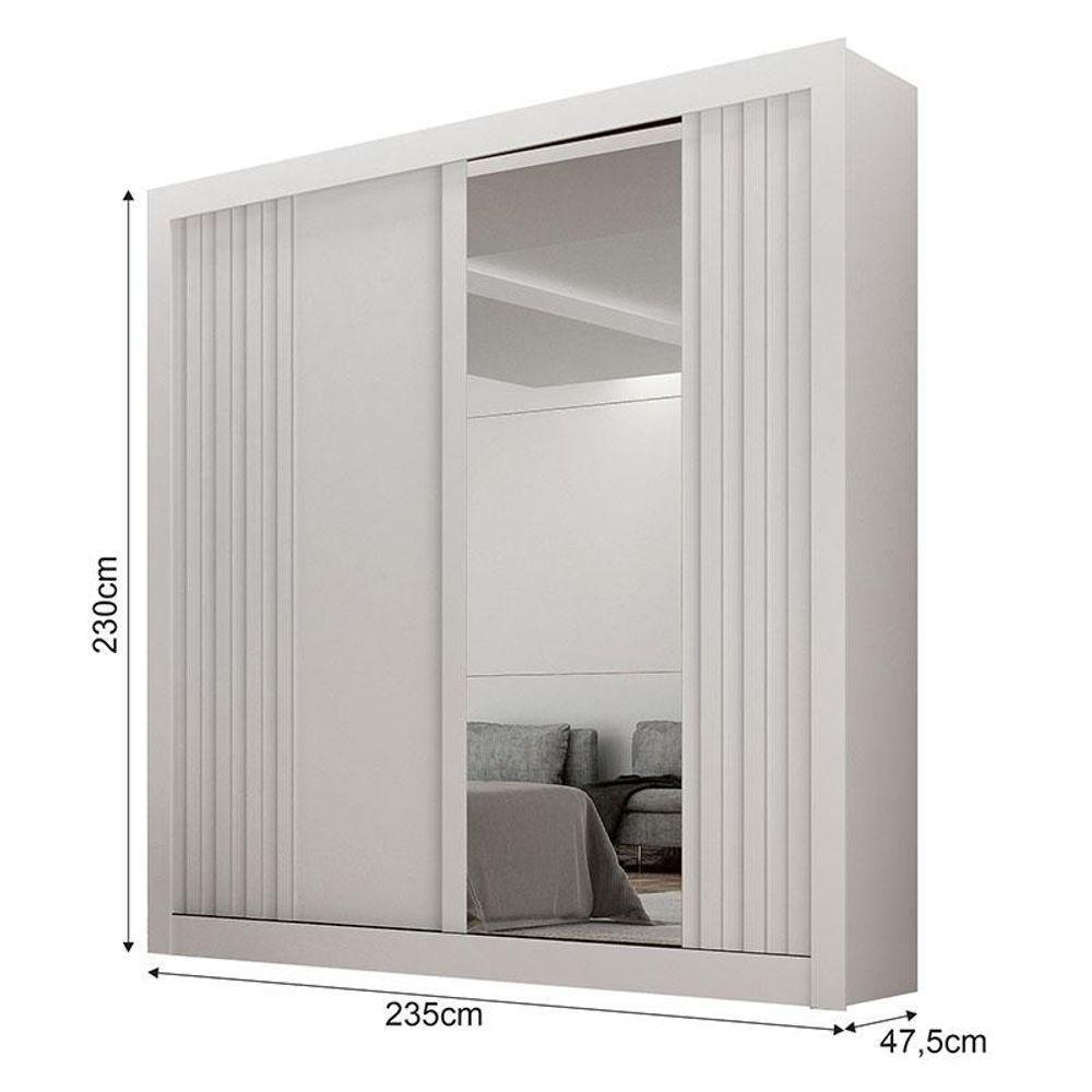 Guarda Roupa Solteiro 2 Portas Milano Com Espelho Branco - Leifer Móveis - 4