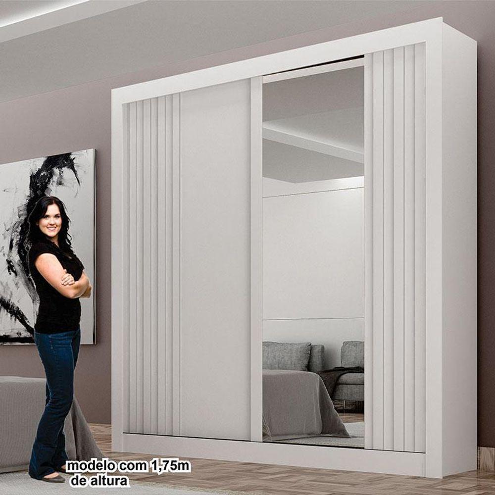 Guarda Roupa Solteiro 2 Portas Milano Com Espelho Branco - Leifer Móveis - 5