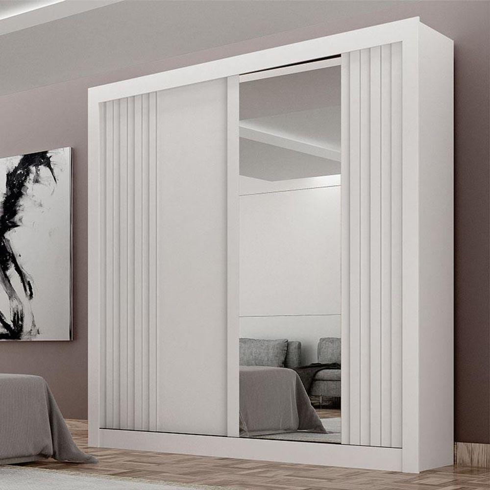 Guarda Roupa Solteiro 2 Portas Milano Com Espelho Branco - Leifer Móveis - 6