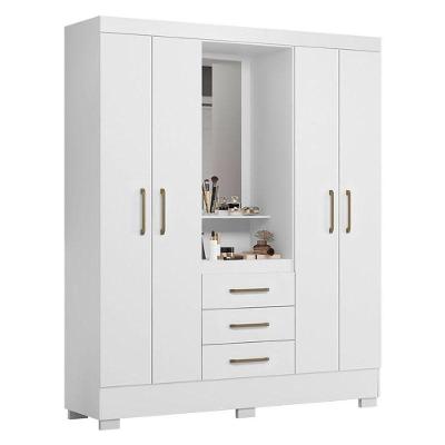 Guarda Roupa Infantil Paris 4 Portas 3 Gavetas Branco Rosa Flex