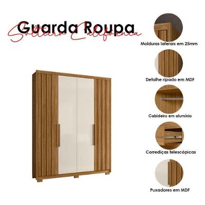 Guarda Roupa Solteiro Ambiente Califórnia 4 Portas 3 Gavetas Freijó Off White MDP