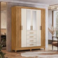 Guarda Roupa Solteiro Ambiente Aruba 6 Portas Freijó Off White Com Espelho - Moval - 1