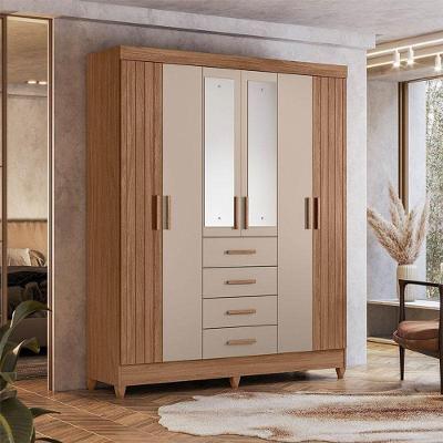 Guarda Roupa Solteiro Ambiente Aruba 6 Portas 4 Gavetas Carvalho Fendi com Espelho