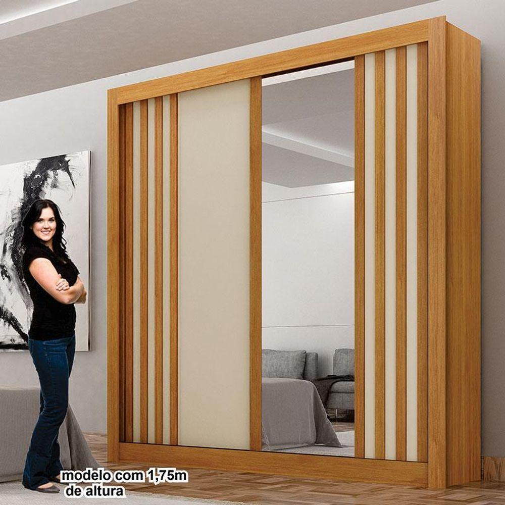 Guarda Roupa Solteiro 2 Portas Milano Com Espelho Cinamomo Off White - Leifer Móveis - 5