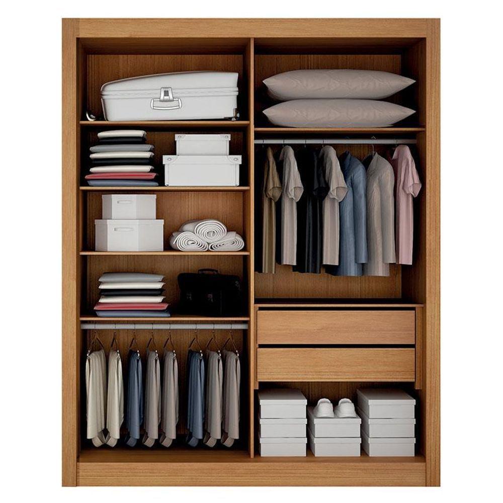 Guarda Roupa Solteiro 2 Portas Milano Com Espelho Cinamomo - Leifer Móveis - 2