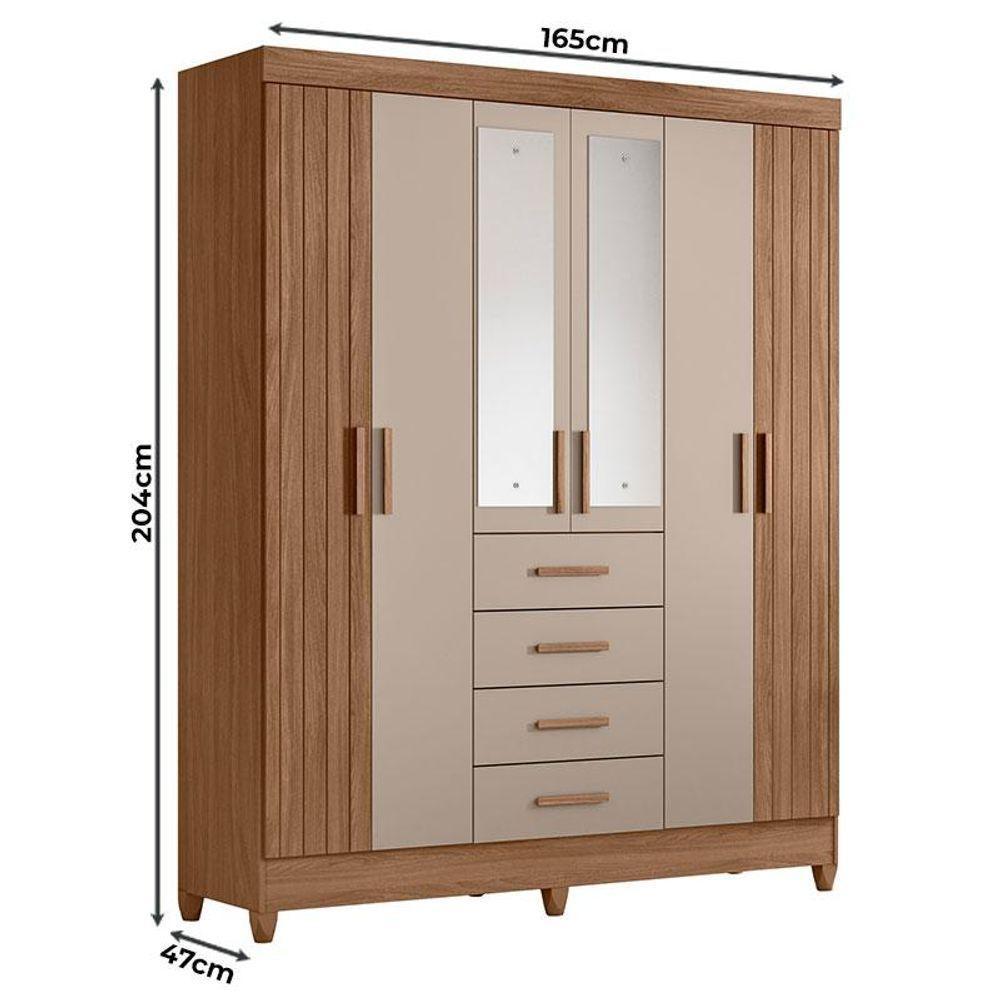 Guarda Roupa Solteiro Aruba 6 Portas Carvalho Fendi Com Espelho - Moval - 2