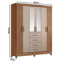 Guarda Roupa Solteiro Aruba 6 Portas Carvalho Fendi Com Espelho - Moval - 2