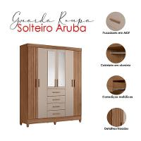 Guarda Roupa Solteiro Aruba 6 Portas Carvalho Fendi Com Espelho - Moval