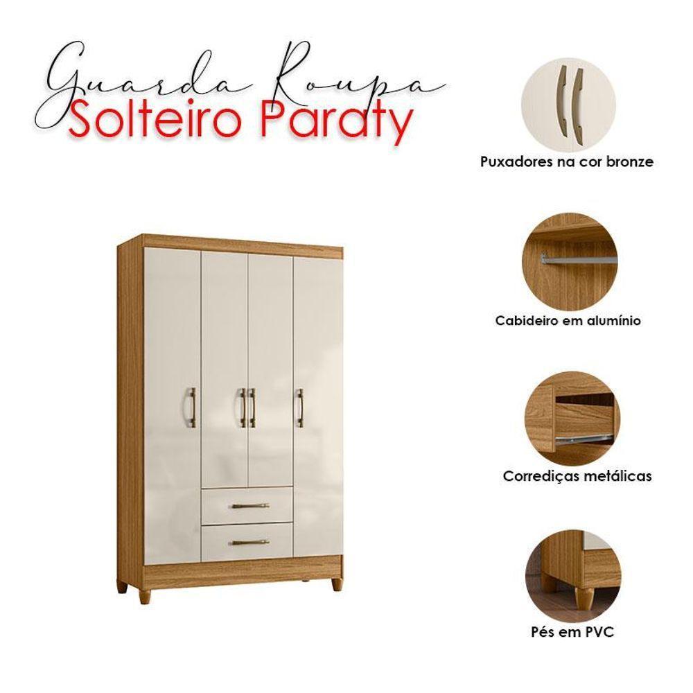 Guarda Roupa Solteiro Ambiente Paraty 4 Portas Freijó Off White - Moval - 4