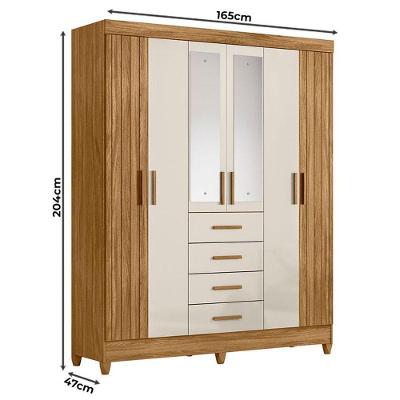 Guarda Roupa Solteiro Aruba 6 Portas 4 Gavetas Freijó Off White com Espelho