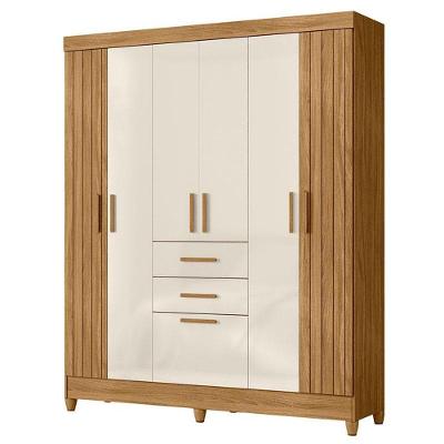 Guarda Roupa Solteiro Ambiente Malta 7 Portas 2 Gavetas Freijó Off White