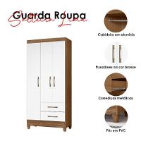 Guarda Roupa Solteiro Ambiente Lima 3 Portas Naturale Branco - Moval