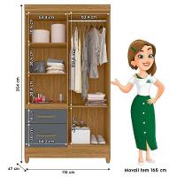 Guarda Roupa Solteiro Ambiente Madri 4 Portas Freijó Cinza Com Espelho - Moval - 2