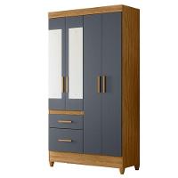 Guarda Roupa Solteiro Ambiente Madri 4 Portas Freijó Cinza Com Espelho - Moval - 5