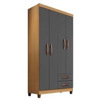 Guarda Roupa Solteiro Modena 4 Portas Com Cômoda Gaveteira Cannes Carvalho Americano Grafite - Incorplac - 2