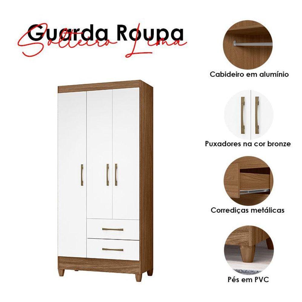 Guarda Roupa Solteiro Lima 3 Portas Naturale Branco - Moval - 4