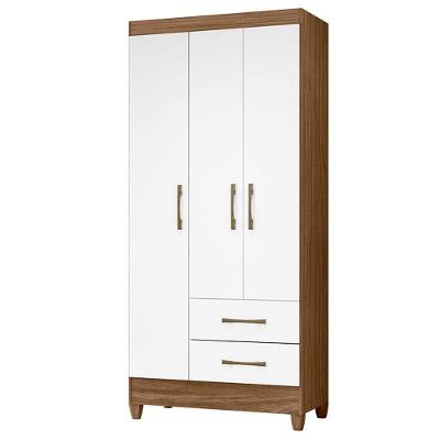 Guarda Roupa Solteiro Lima 3 Portas 2 Gavetas Naturale Branco MDP Moval Móveis