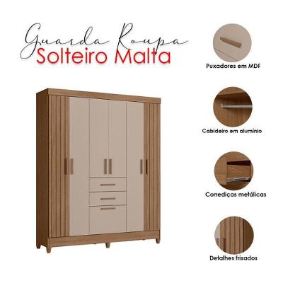 Guarda Roupa Solteiro Malta 7 Portas 2 Gavetas Carvalho Fendi MDP-MDF Moval Móveis
