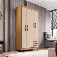 Guarda Roupa Solteiro Modena 4 Portas E Armário Multiuso Versatile Carvalho Americano Off White - Incorplac