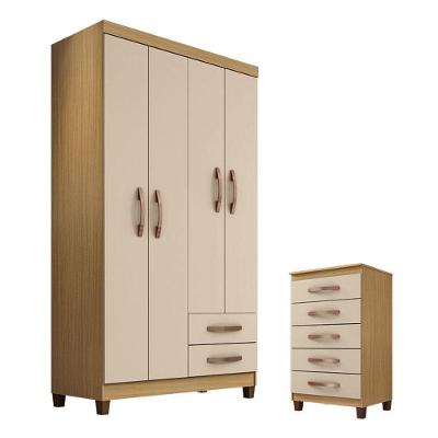 Guarda Roupa Solteiro Modena 4 Portas de Bater 2 Gavetas Carvalho Americano Off White