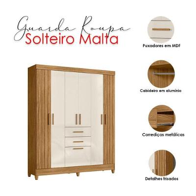 Guarda Roupa Solteiro Malta 7 Portas 2 Gavetas Freijó Off White MDP-MDF Moval Móveis