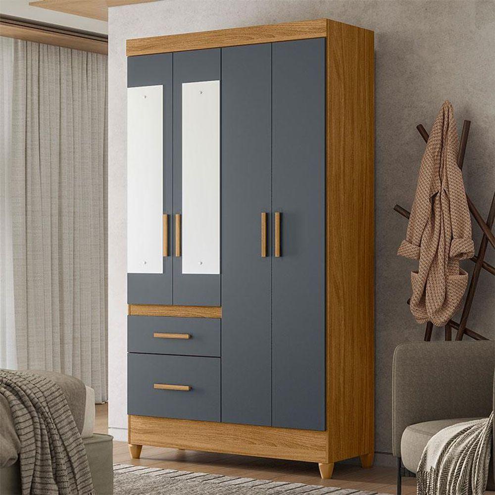 Guarda Roupa Solteiro Madri 4 Portas Freijó Cinza Com Espelho - Moval - 5